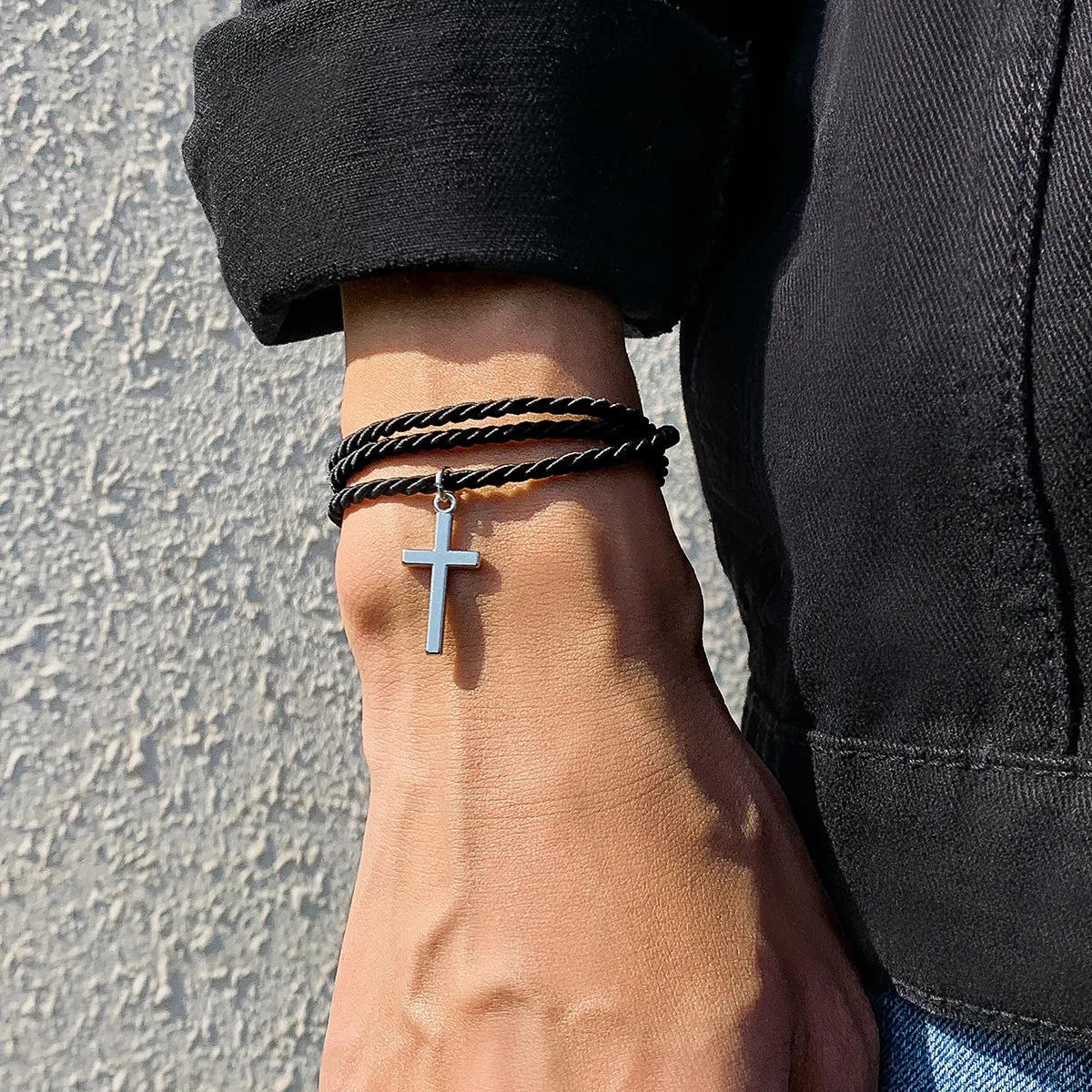 Wholesale Multi-layered braided cross bracelet for men