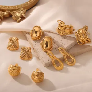 Wholesale Multi-layered Line Texture Stitching Titanium Steel 18k Gold Plated Earrings