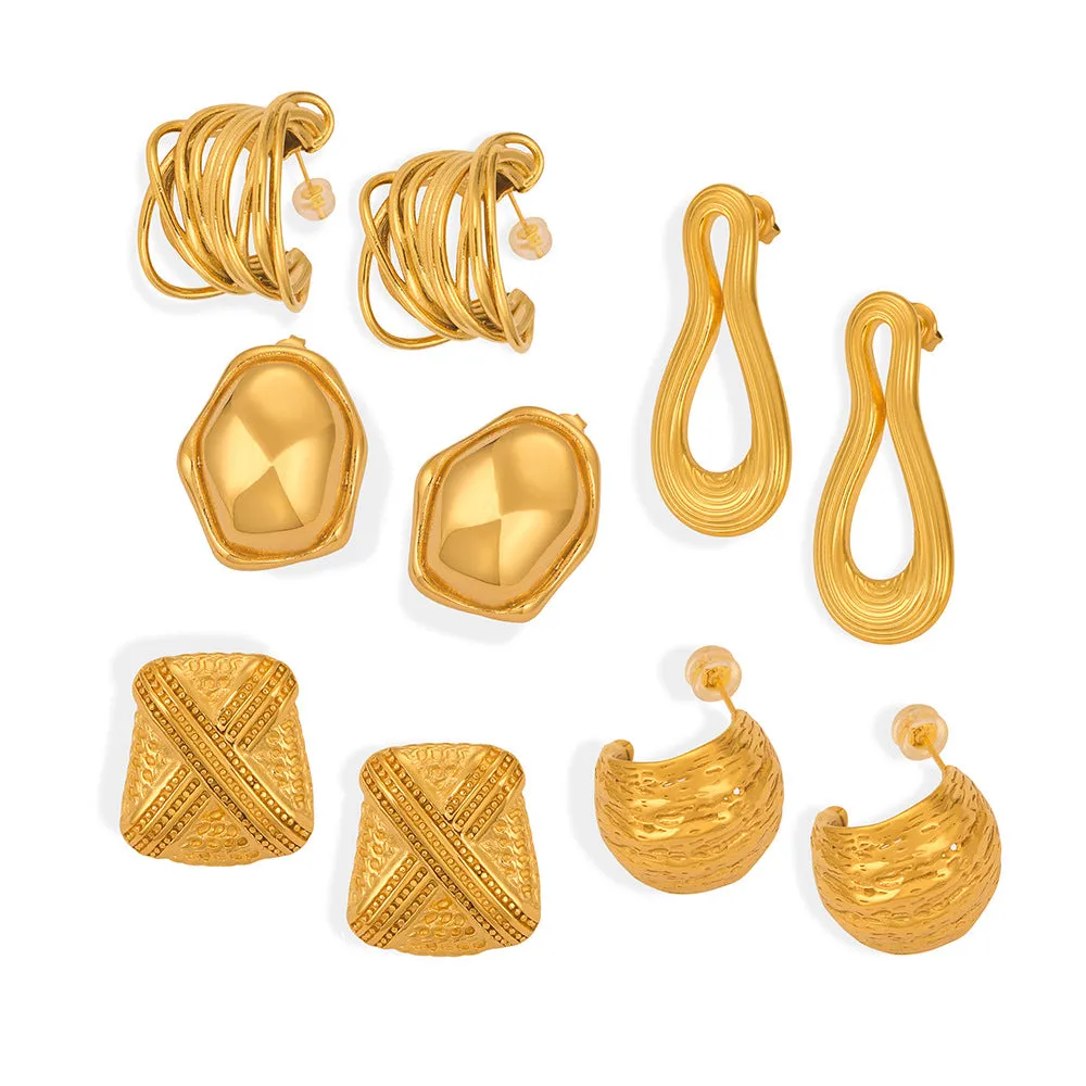 Wholesale Multi-layered Line Texture Stitching Titanium Steel 18k Gold Plated Earrings