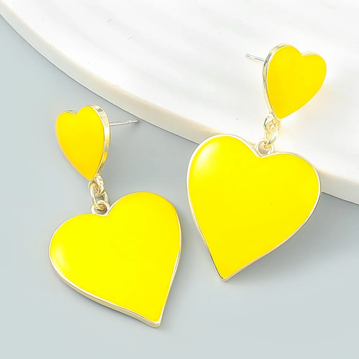 Wholesale Multi-layered Love-shaped Alloy Oil Dripping Earrings