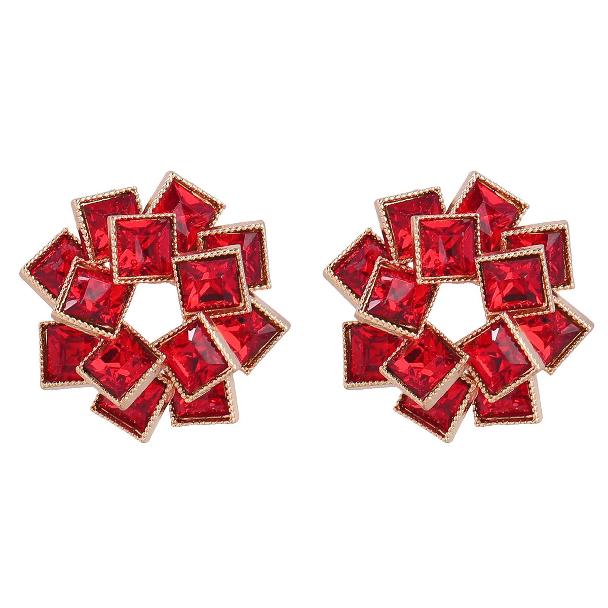 Wholesale Multi-layered Square Rhinestone Pinwheel-shaped Alloy Diamond Earrings