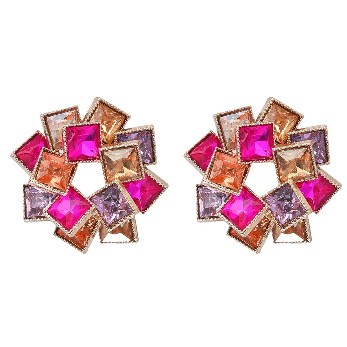 Wholesale Multi-layered Square Rhinestone Pinwheel-shaped Alloy Diamond Earrings