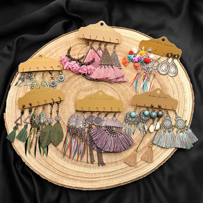 Wholesale Multi-piece Set Boho Tassel Flower Earrings