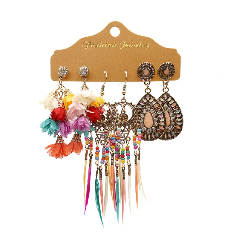 Wholesale Multi-piece Set Boho Tassel Flower Earrings