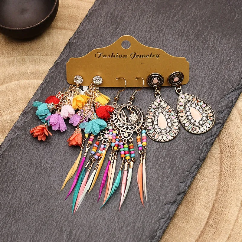 Wholesale Multi-piece Set Boho Tassel Flower Earrings