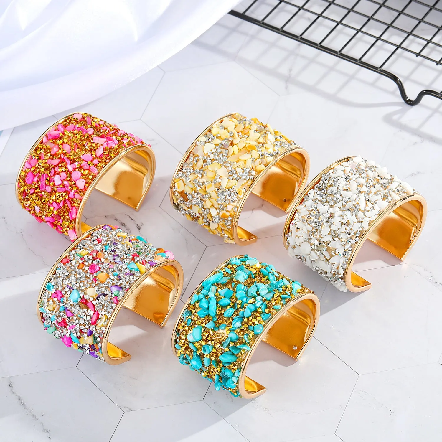 Wholesale Multicolor Gravel Wide Alloy Bracelet