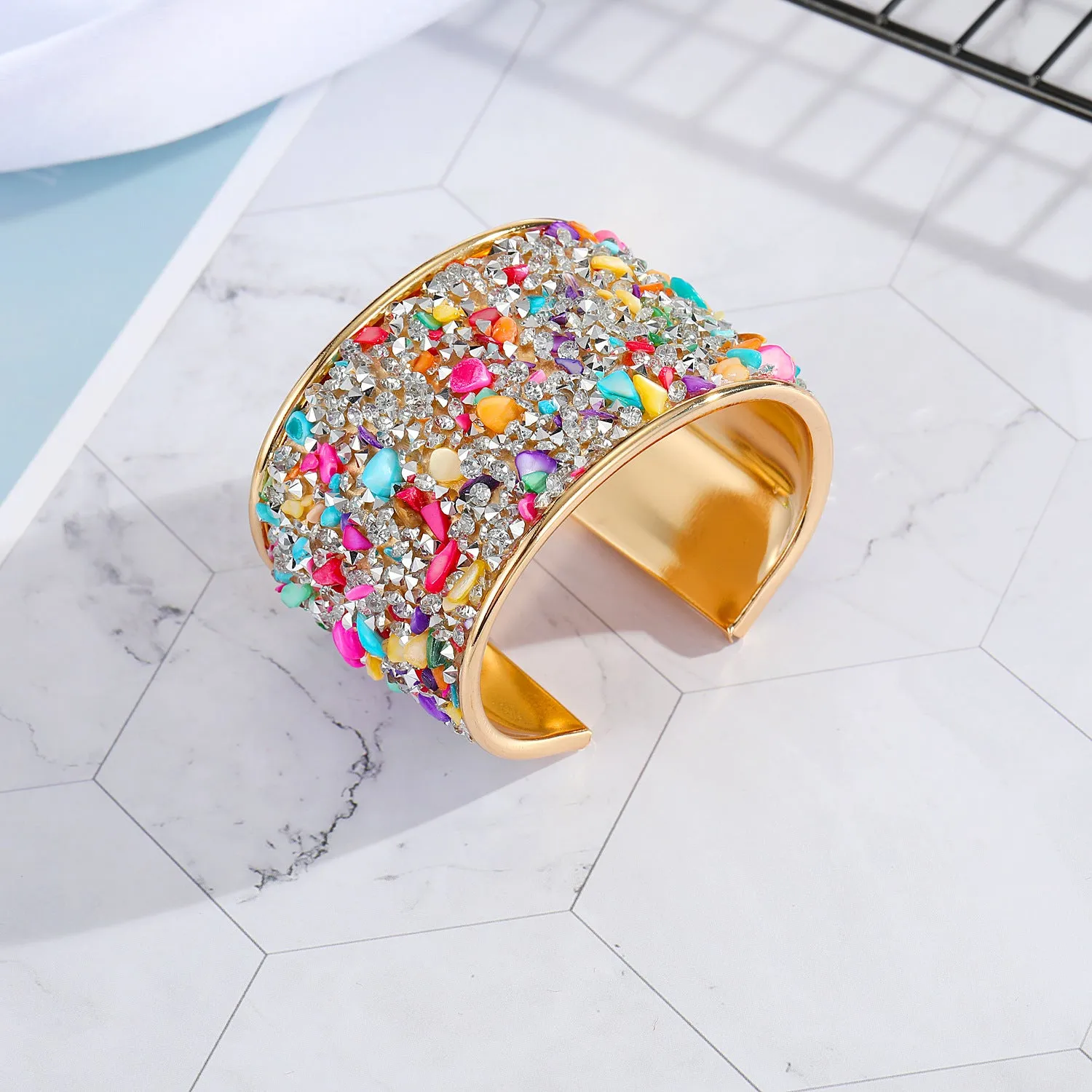 Wholesale Multicolor Gravel Wide Alloy Bracelet
