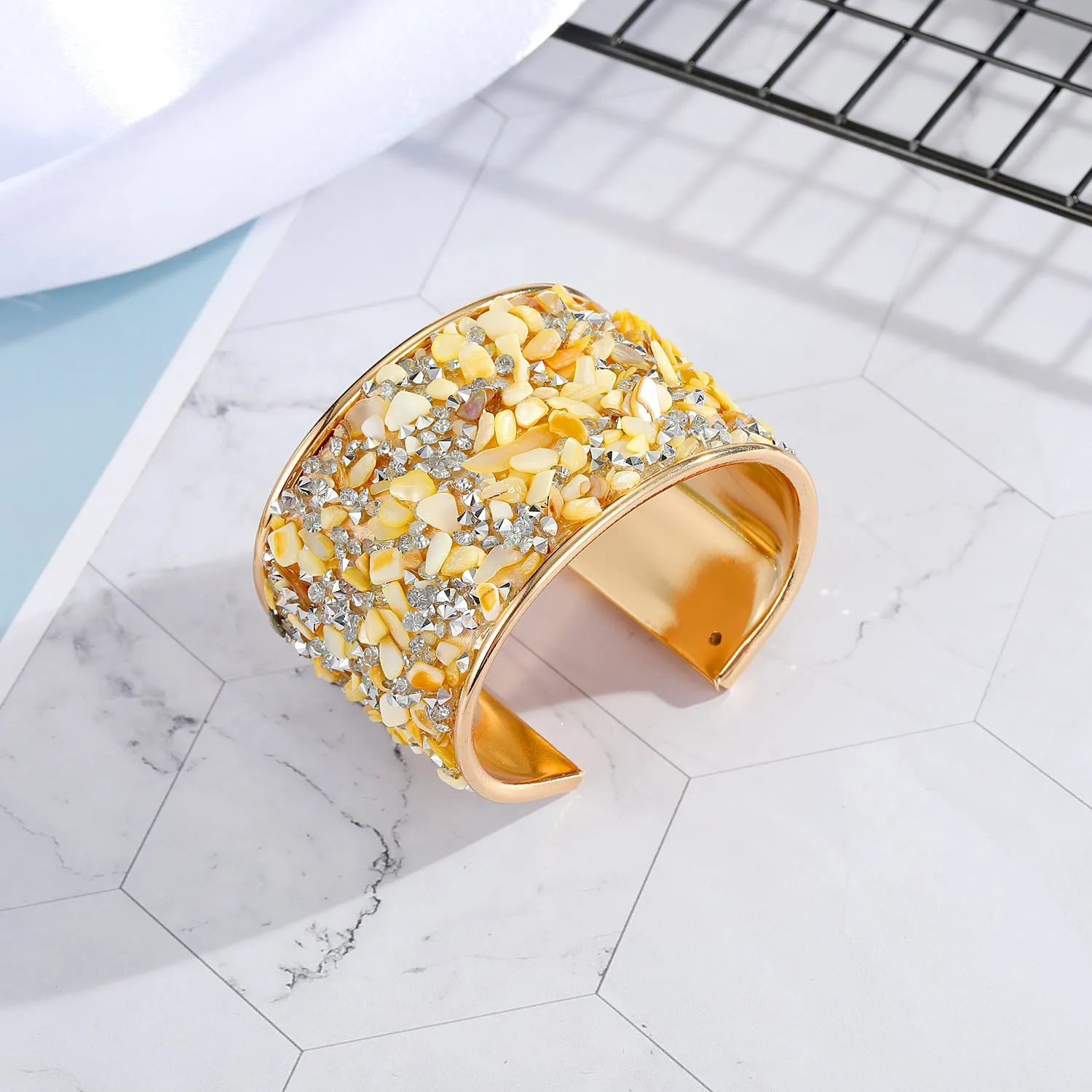 Wholesale Multicolor Gravel Wide Alloy Bracelet