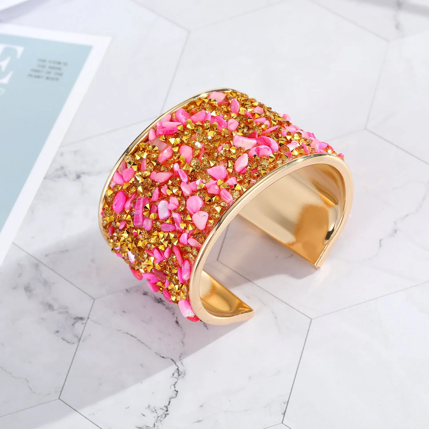 Wholesale Multicolor Gravel Wide Alloy Bracelet