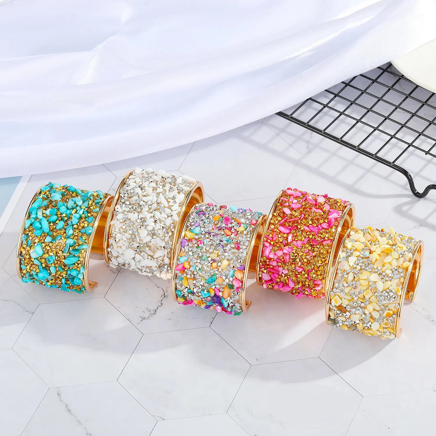 Wholesale Multicolor Gravel Wide Alloy Bracelet