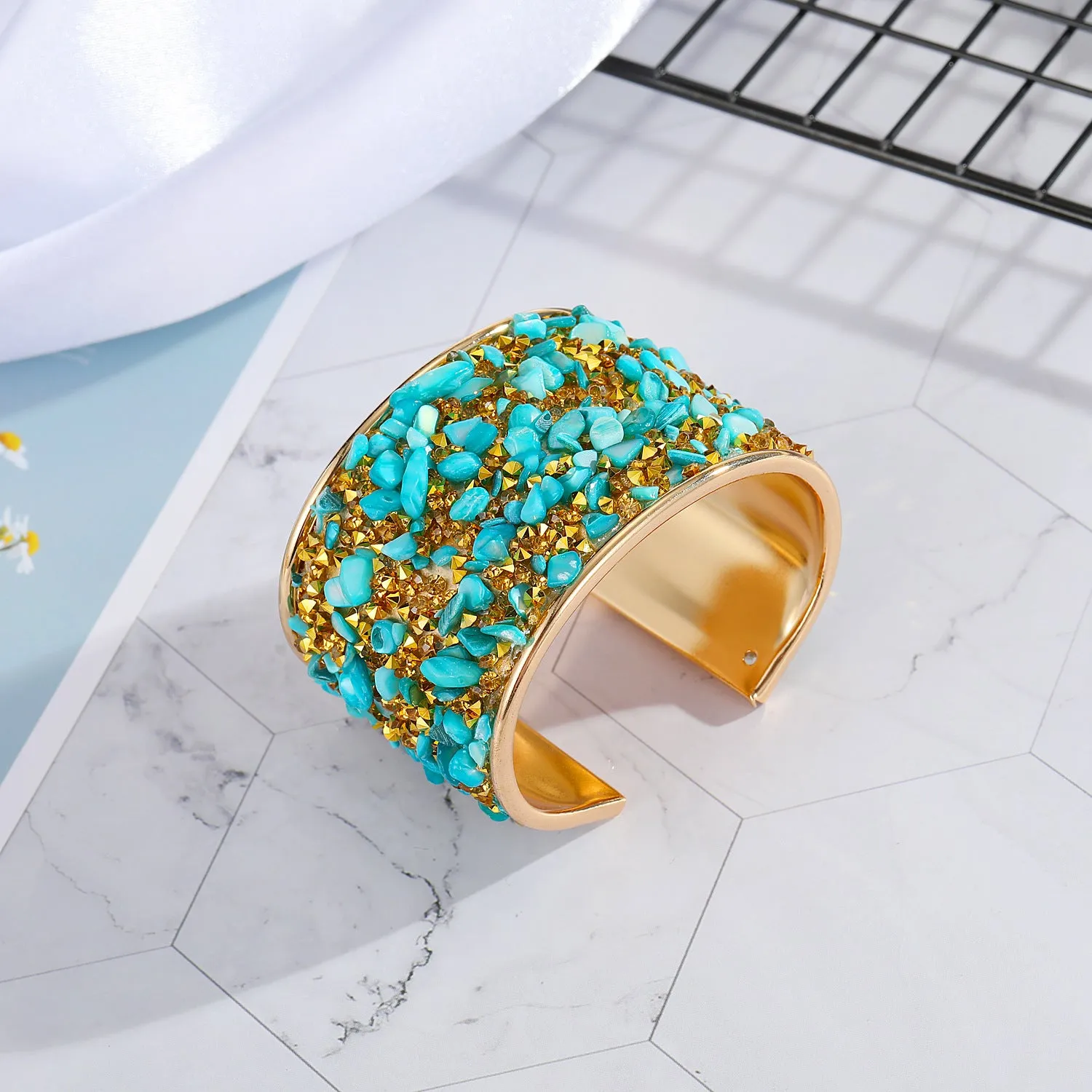 Wholesale Multicolor Gravel Wide Alloy Bracelet