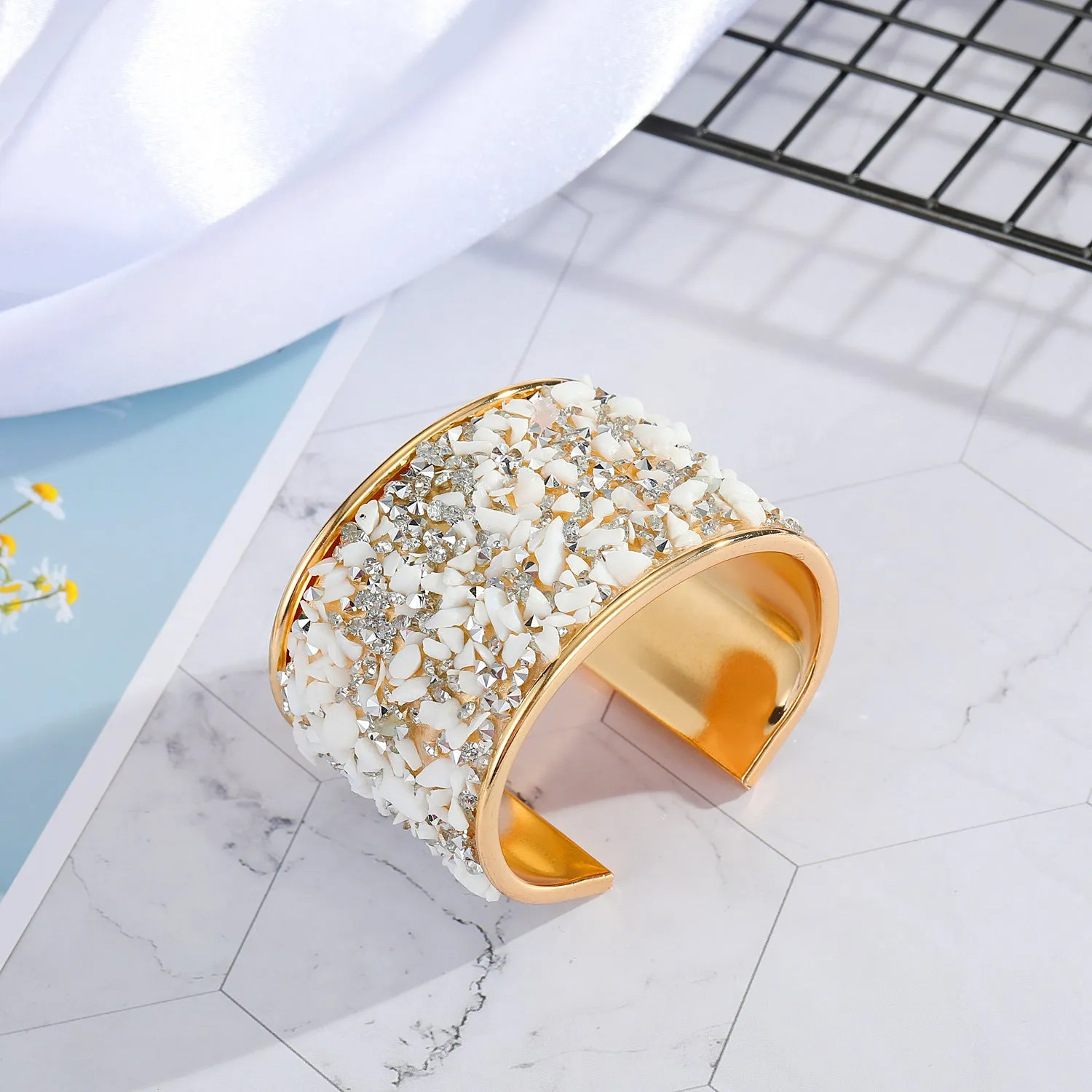Wholesale Multicolor Gravel Wide Alloy Bracelet
