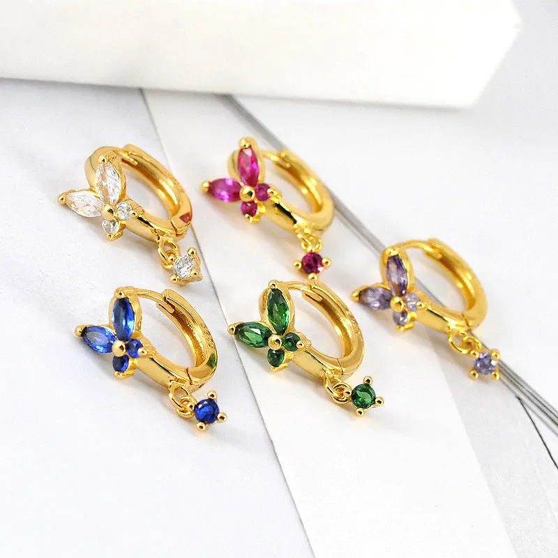 Wholesale Multicolor Zircon Rhinestone Butterfly Earrings