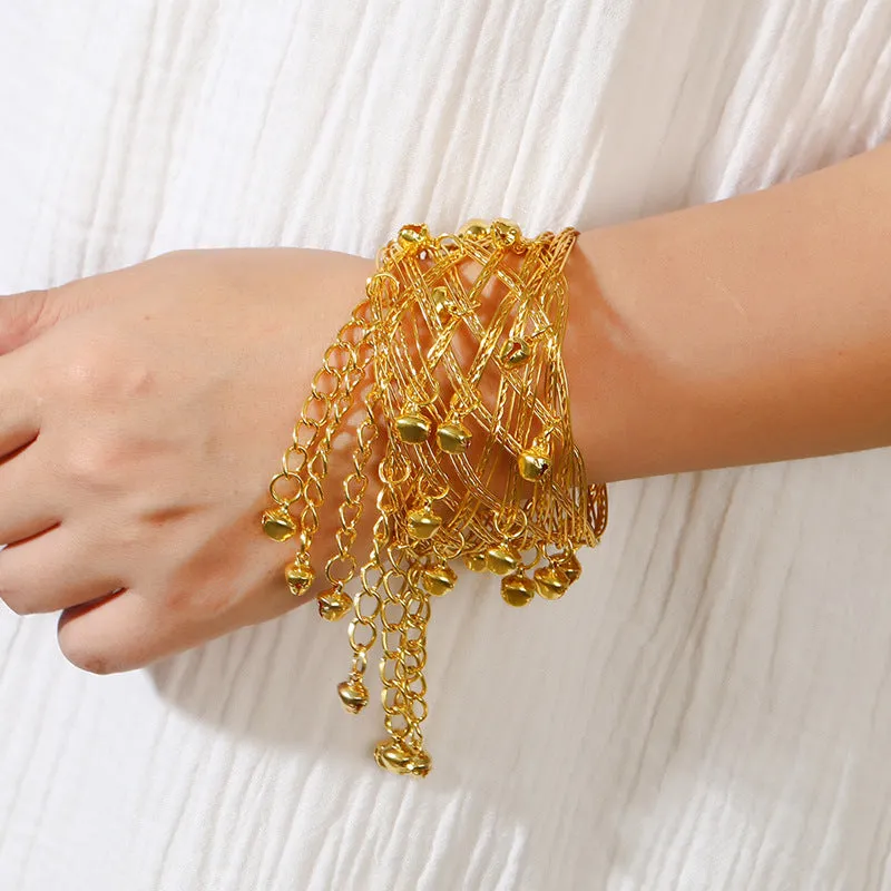 Wholesale National style bell tassel wide bracelet female retro dance arm bracelet