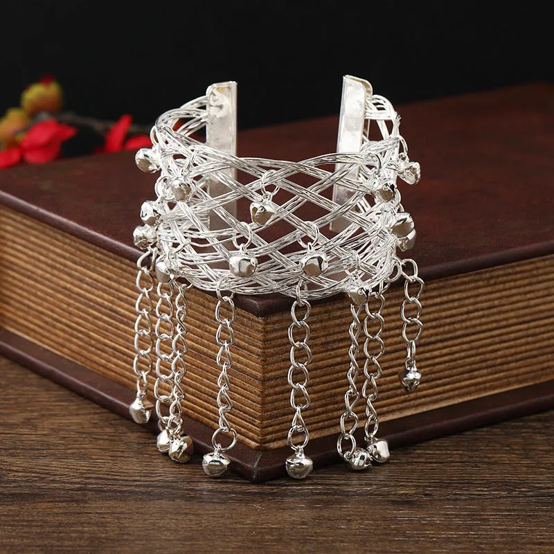 Wholesale National style bell tassel wide bracelet female retro dance arm bracelet