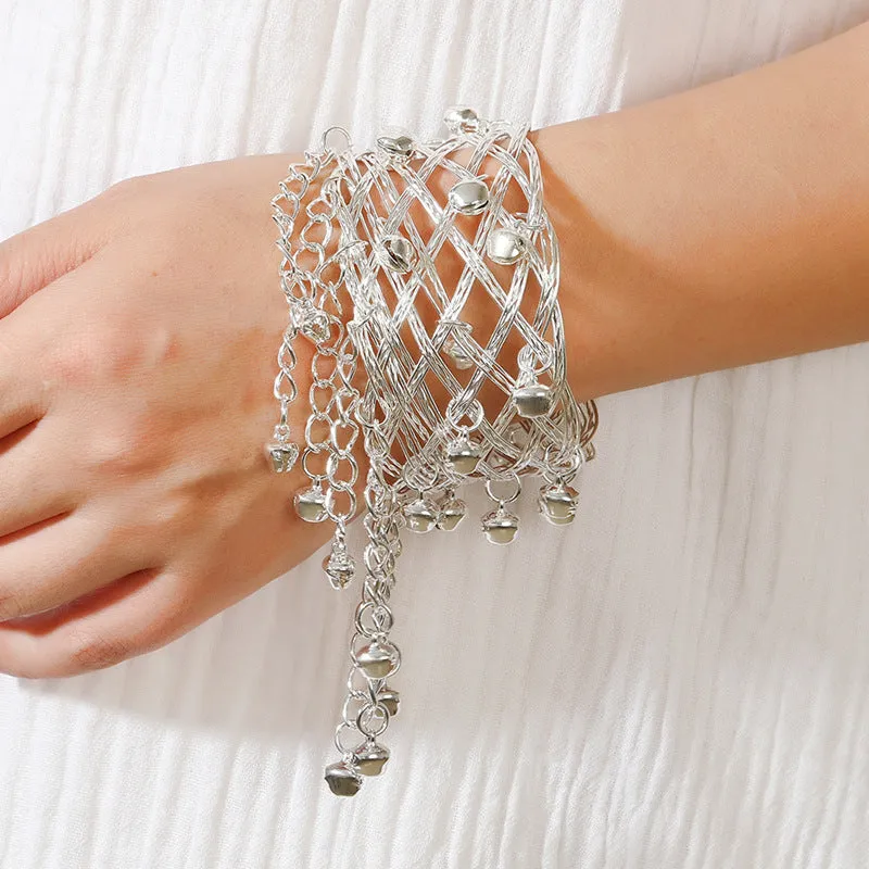 Wholesale National style bell tassel wide bracelet female retro dance arm bracelet