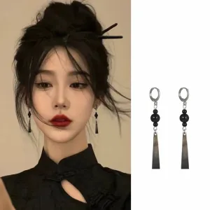 Wholesale National Style Tassel Black Earrings High-end Retro Earrings