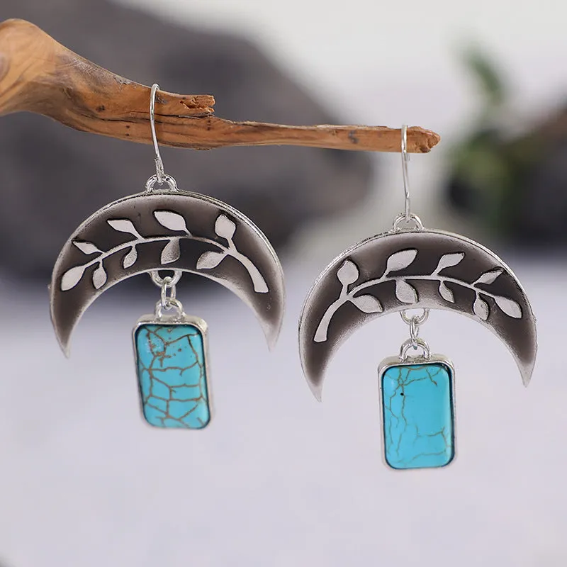 Wholesale National Style Vintage Green Chalcedony Alloy Earrings