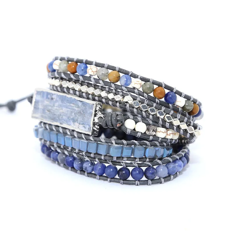 Wholesale Natural Blue Gold Handmade Woven Agate Bracelets