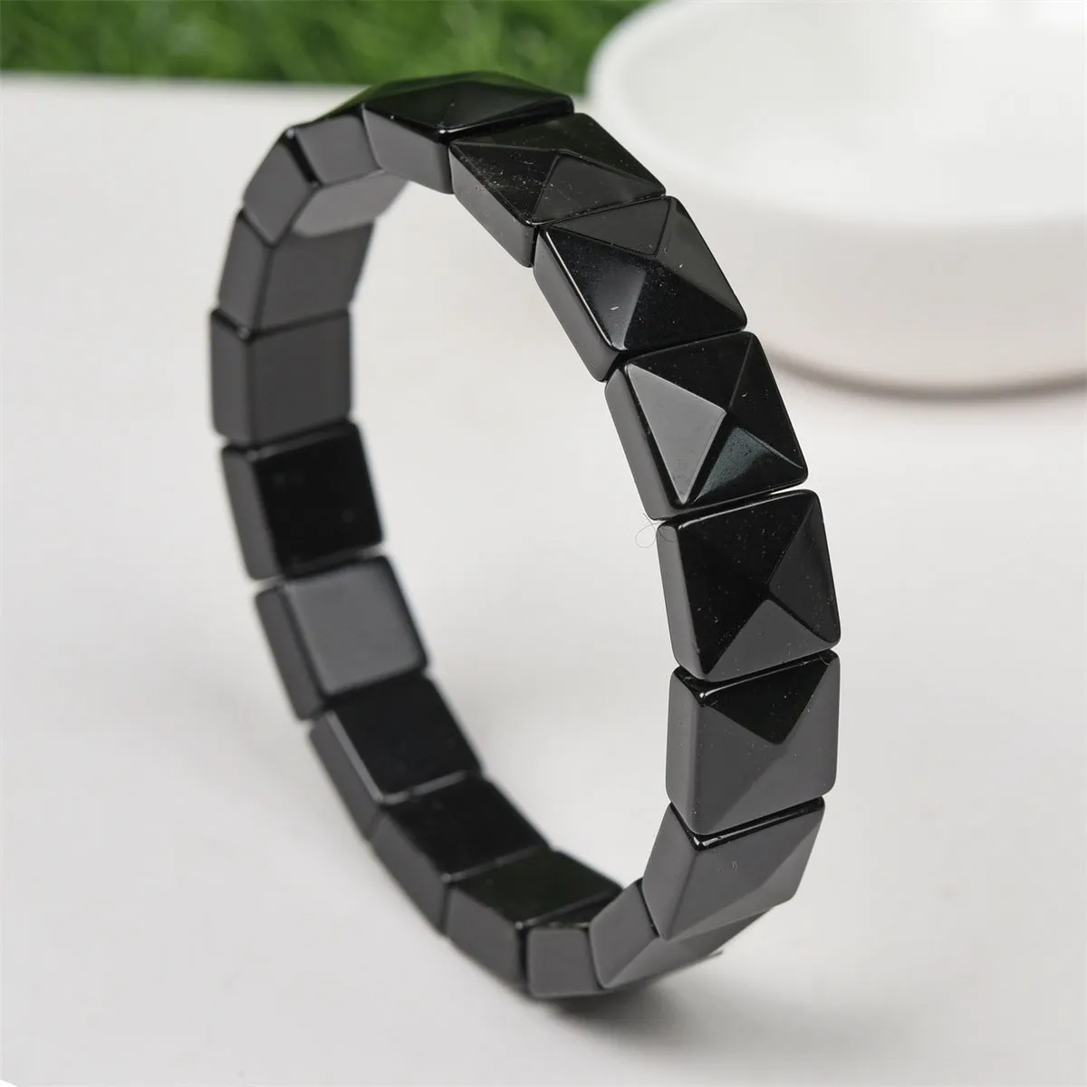 Wholesale Natural obsidian faceted bracelet