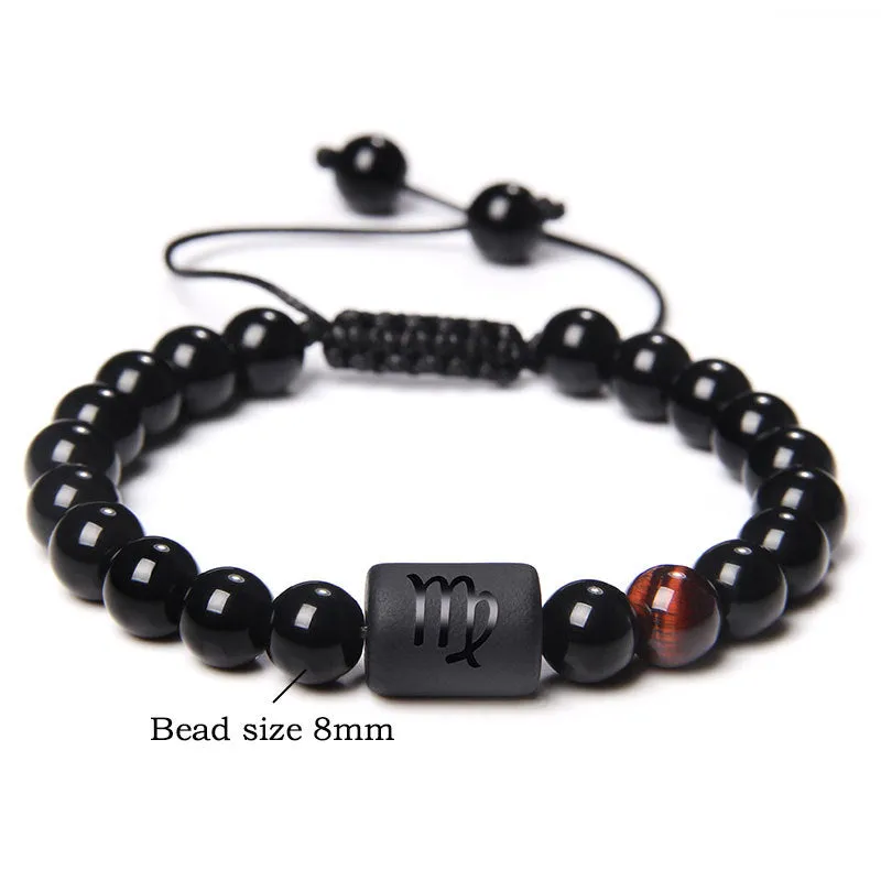Wholesale Natural Onyx Beads Twelve Constellation Braided Men's Stretchable Bracelet