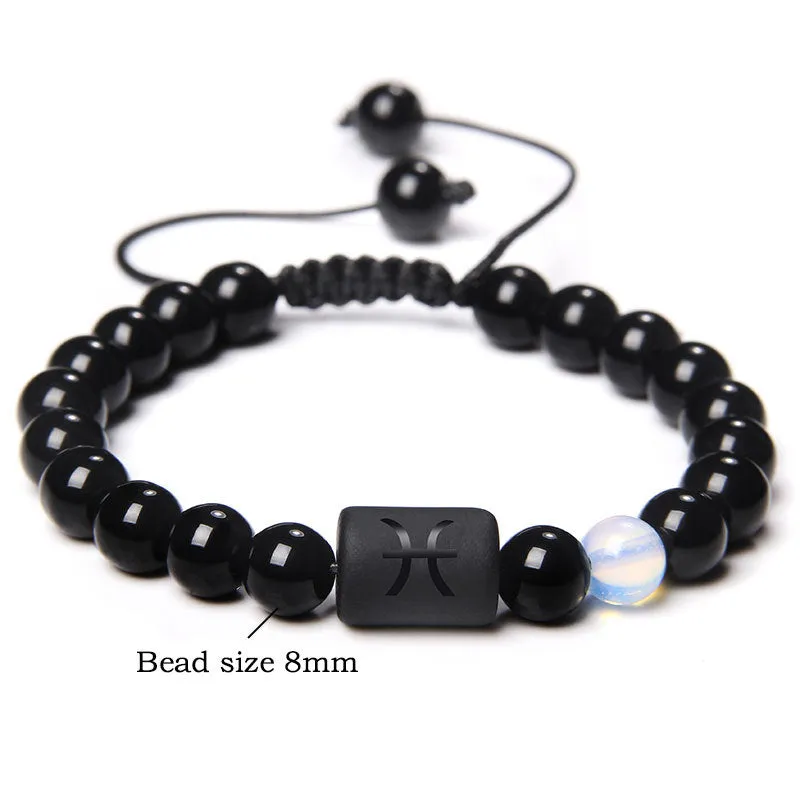 Wholesale Natural Onyx Beads Twelve Constellation Braided Men's Stretchable Bracelet