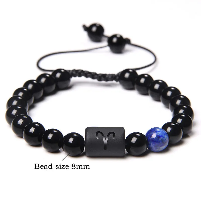 Wholesale Natural Onyx Beads Twelve Constellation Braided Men's Stretchable Bracelet