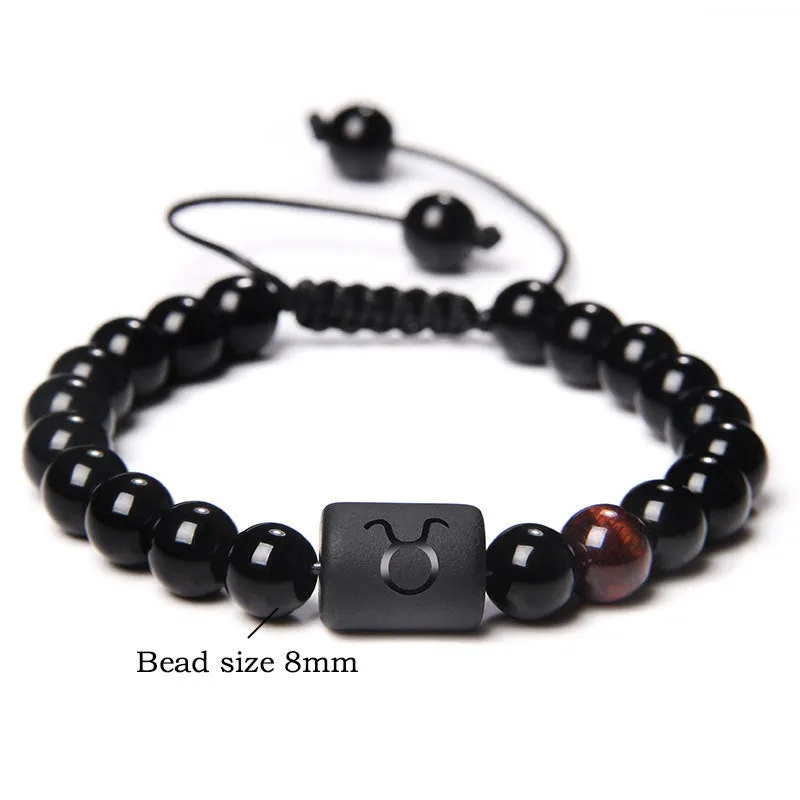 Wholesale Natural Onyx Beads Twelve Constellation Braided Men's Stretchable Bracelet