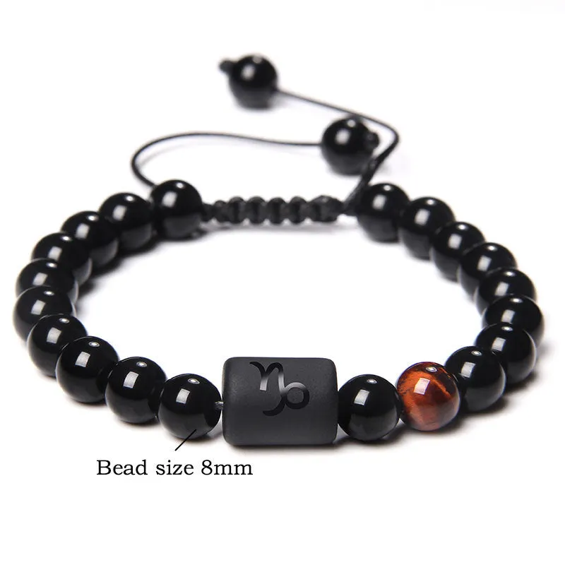 Wholesale Natural Onyx Beads Twelve Constellation Braided Men's Stretchable Bracelet