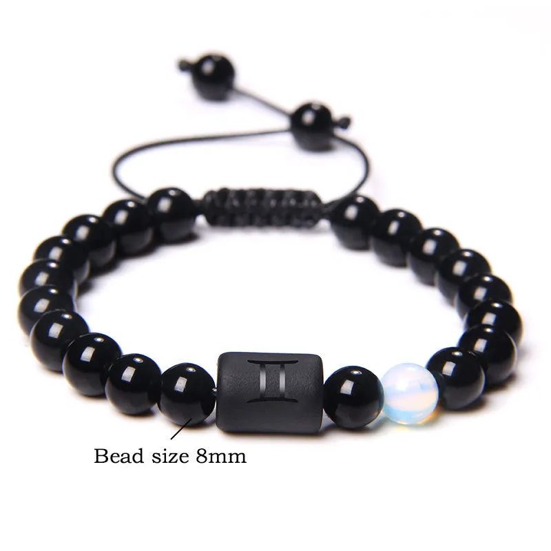 Wholesale Natural Onyx Beads Twelve Constellation Braided Men's Stretchable Bracelet