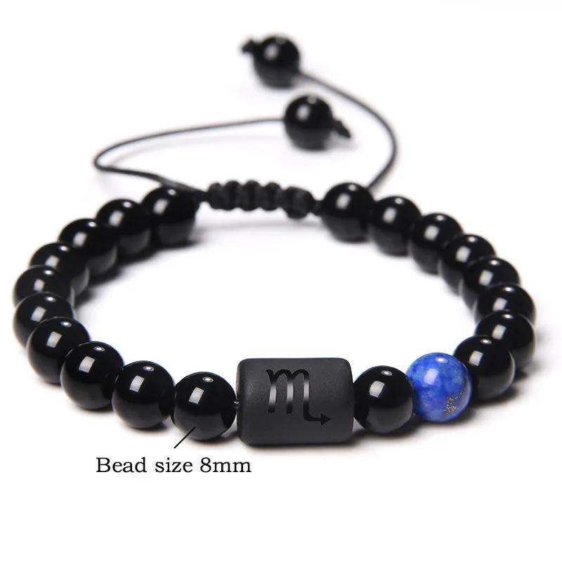 Wholesale Natural Onyx Beads Twelve Constellation Braided Men's Stretchable Bracelet