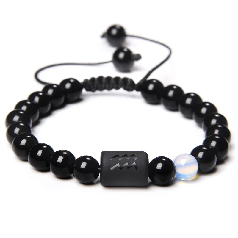 Wholesale Natural Onyx Beads Twelve Constellation Braided Men's Stretchable Bracelet