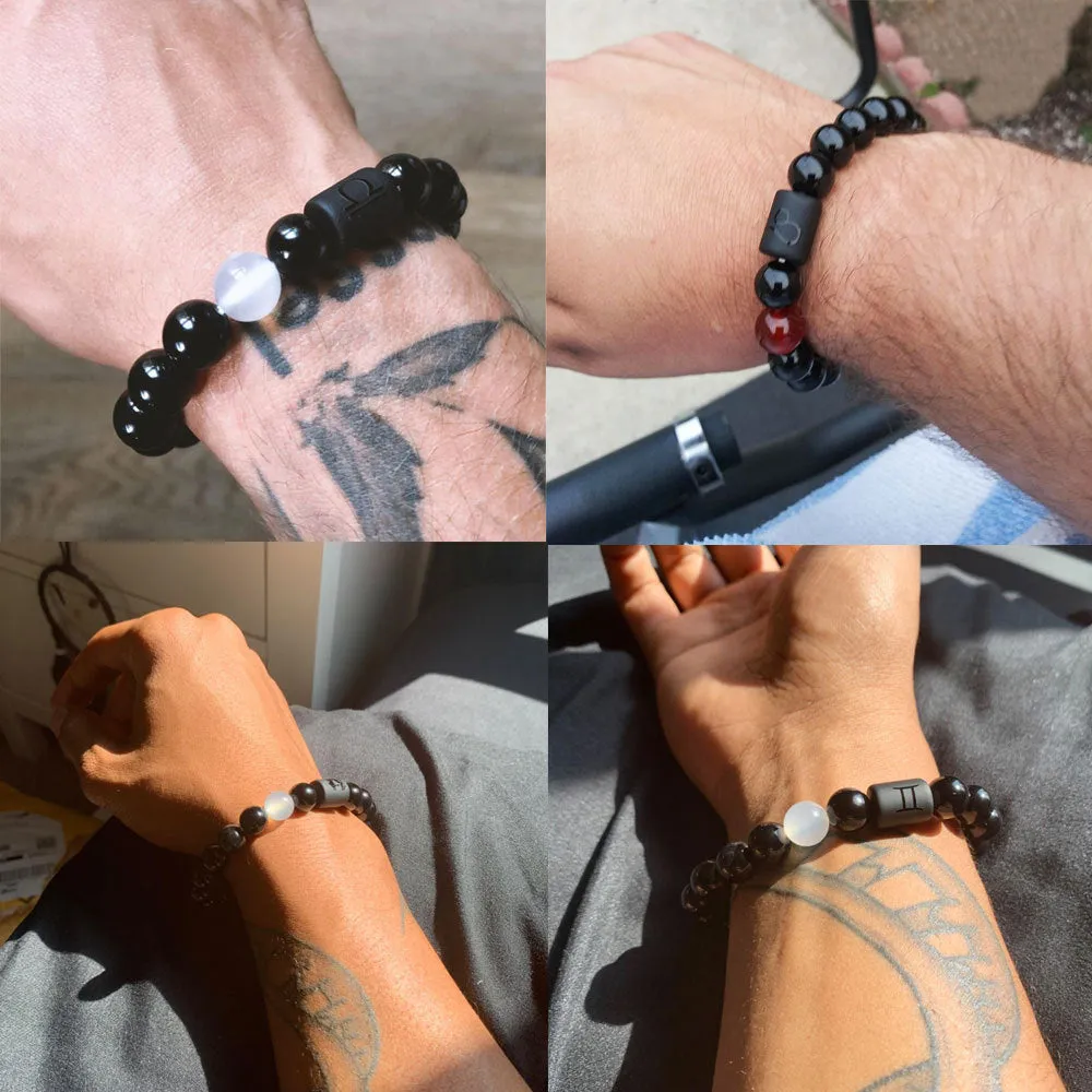Wholesale Natural Onyx Beads Twelve Constellation Braided Men's Stretchable Bracelet