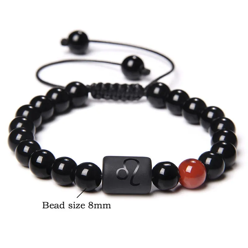 Wholesale Natural Onyx Beads Twelve Constellation Braided Men's Stretchable Bracelet