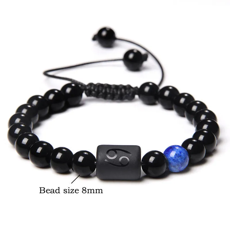 Wholesale Natural Onyx Beads Twelve Constellation Braided Men's Stretchable Bracelet