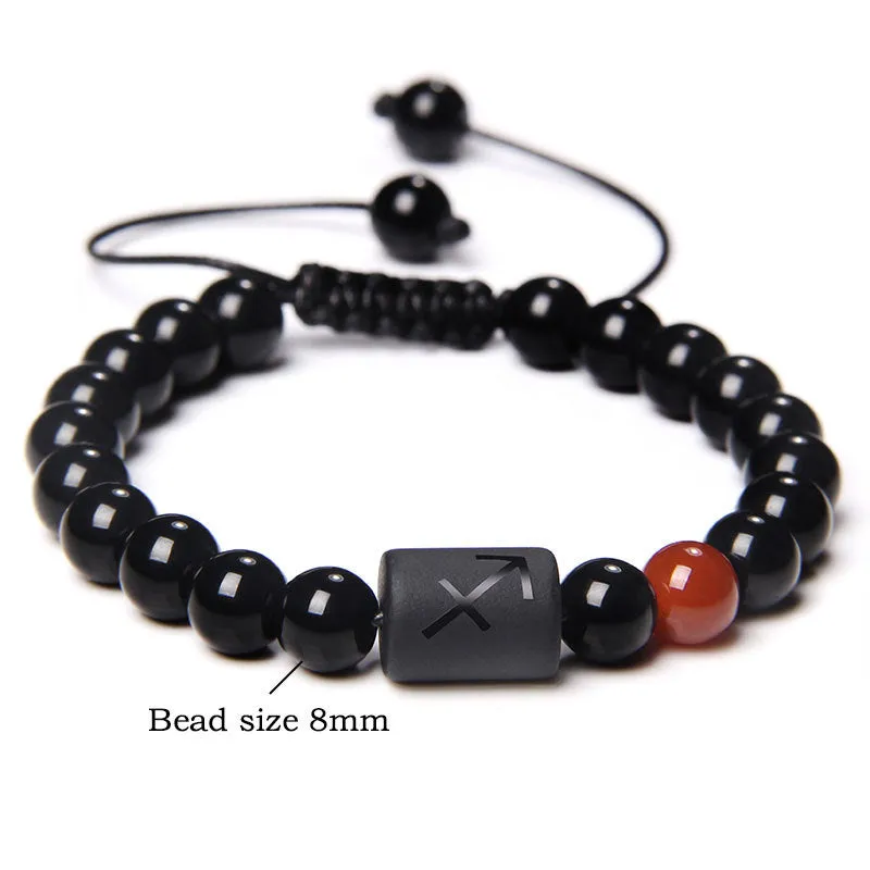 Wholesale Natural Onyx Beads Twelve Constellation Braided Men's Stretchable Bracelet