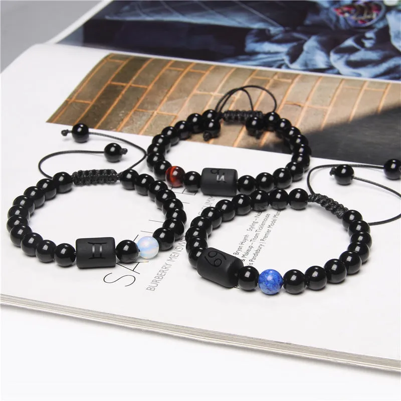 Wholesale Natural Onyx Beads Twelve Constellation Braided Men's Stretchable Bracelet