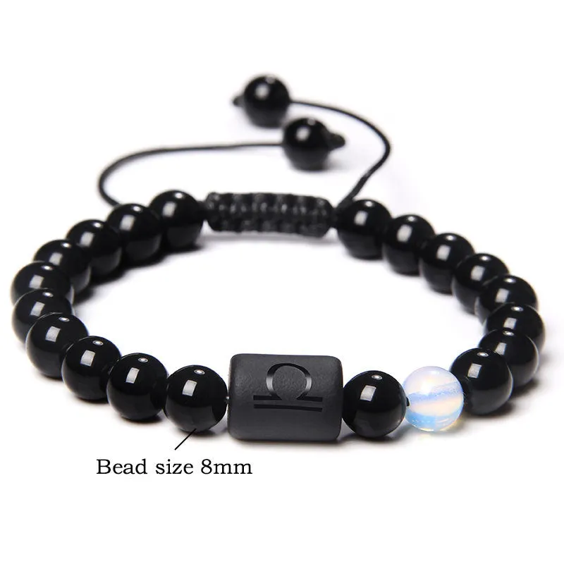 Wholesale Natural Onyx Beads Twelve Constellation Braided Men's Stretchable Bracelet