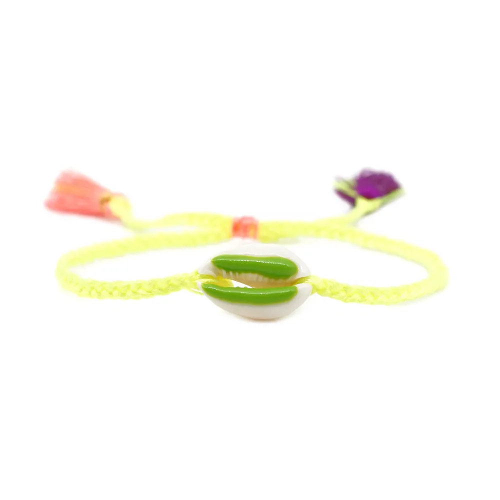 Wholesale Natural Shell Gold Plated Drip Oil Hand Woven Rope Tassel Bracelet