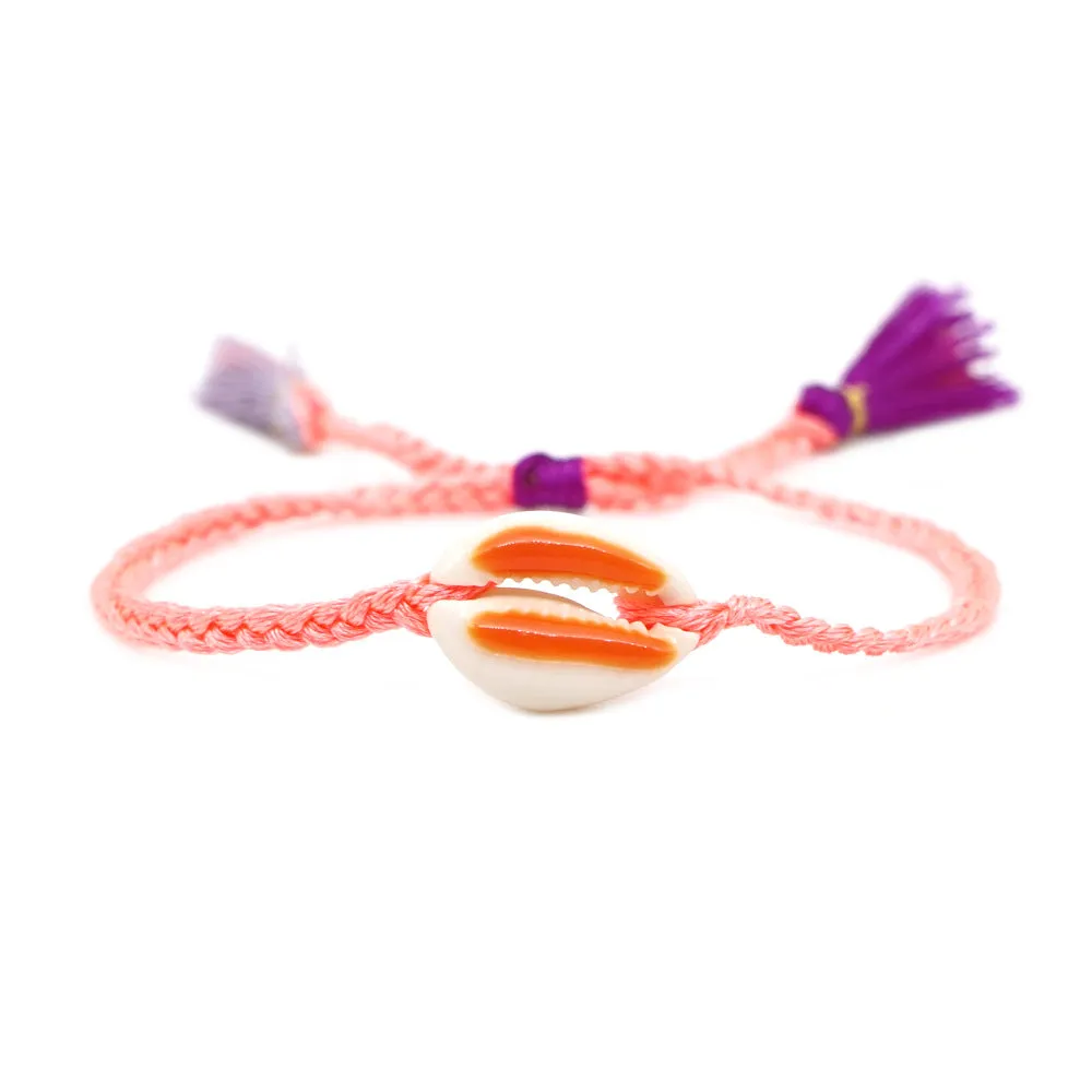 Wholesale Natural Shell Gold Plated Drip Oil Hand Woven Rope Tassel Bracelet