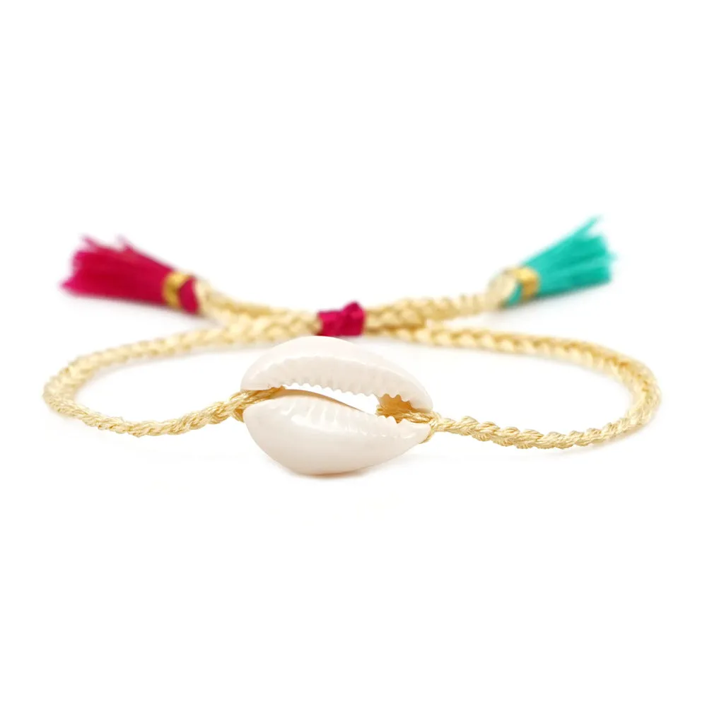 Wholesale Natural Shell Gold Plated Drip Oil Hand Woven Rope Tassel Bracelet