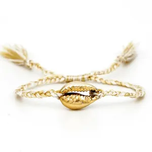 Wholesale Natural Shell Gold Plated Drip Oil Hand Woven Rope Tassel Bracelet