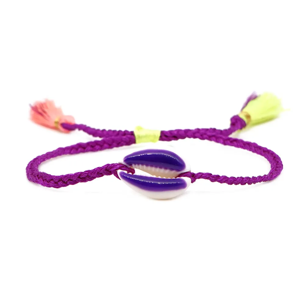 Wholesale Natural Shell Gold Plated Drip Oil Hand Woven Rope Tassel Bracelet