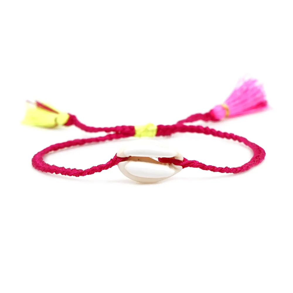 Wholesale Natural Shell Gold Plated Drip Oil Hand Woven Rope Tassel Bracelet