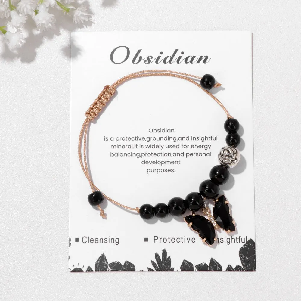 Wholesale Natural Stone Amethyst Butterfly Pendant Handwoven Bracelet
