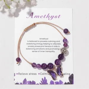 Wholesale Natural Stone Amethyst Butterfly Pendant Handwoven Bracelet
