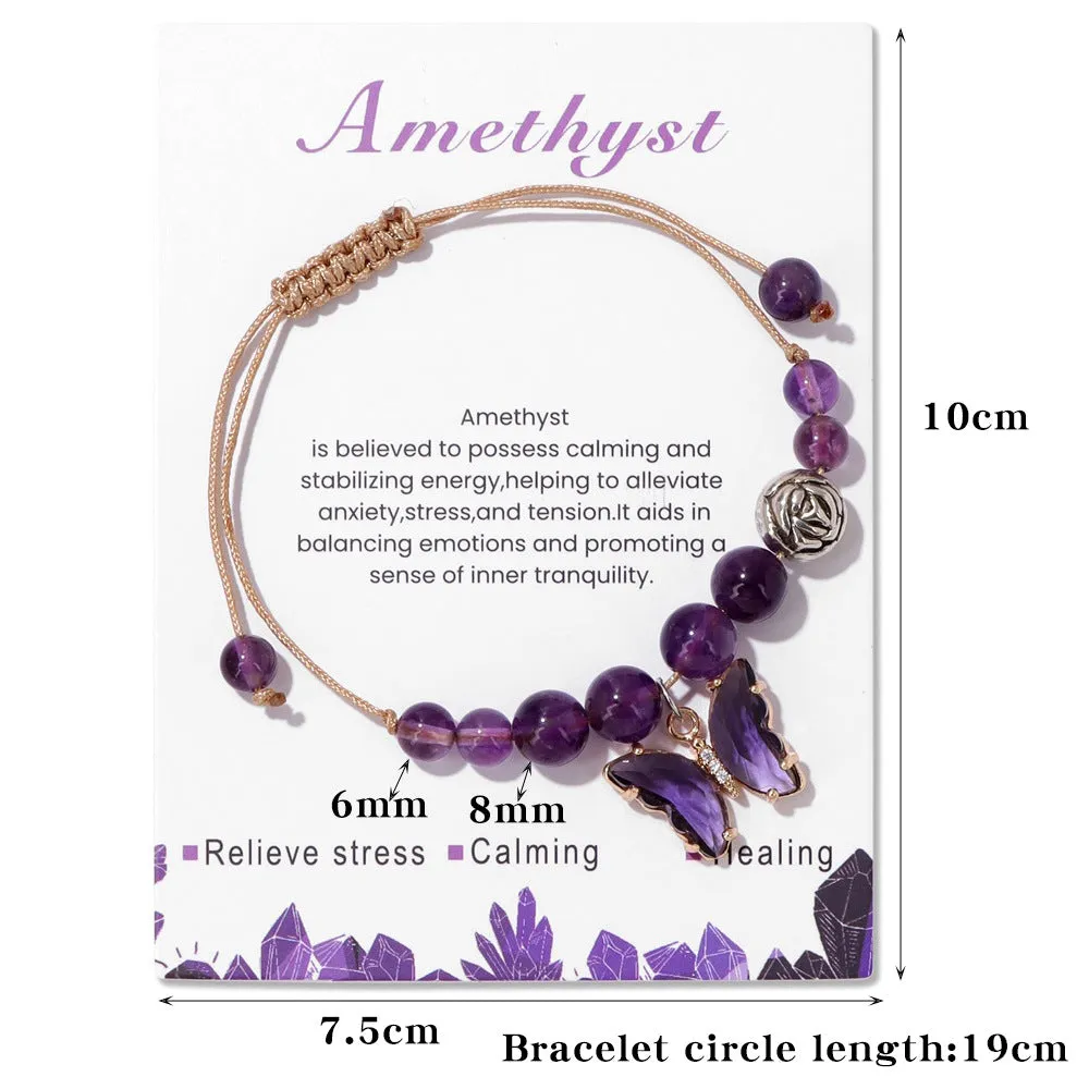 Wholesale Natural Stone Amethyst Butterfly Pendant Handwoven Bracelet