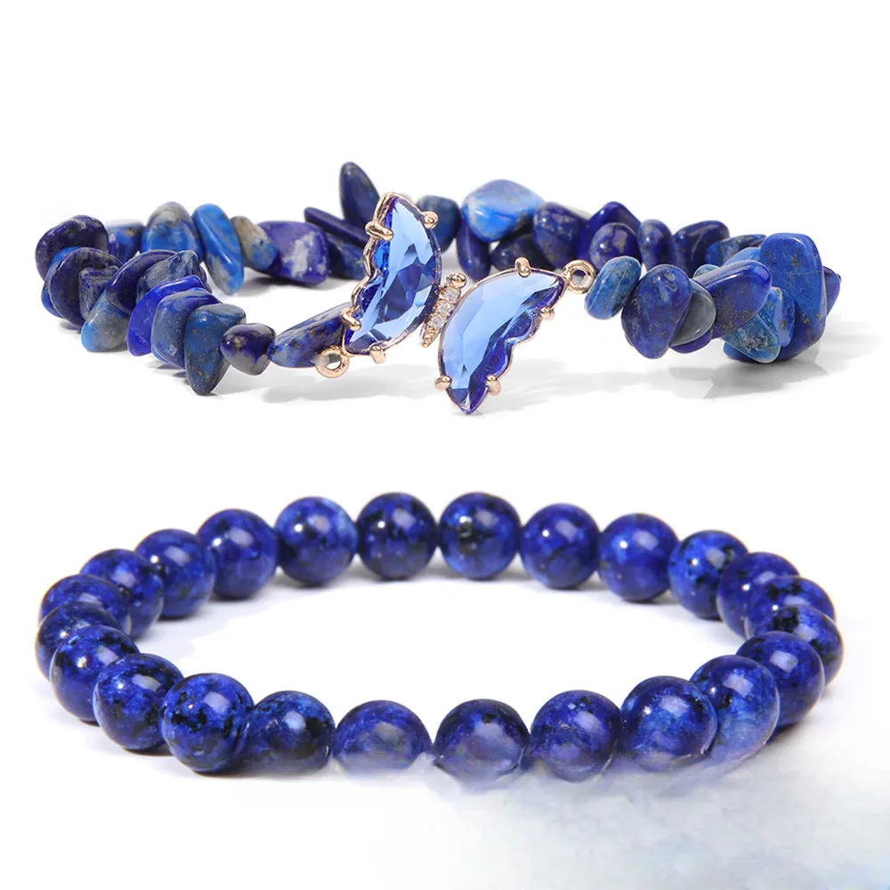 Wholesale Natural Stone Amethyst Gravel Double Layer Lapis Lazuli Bracelet