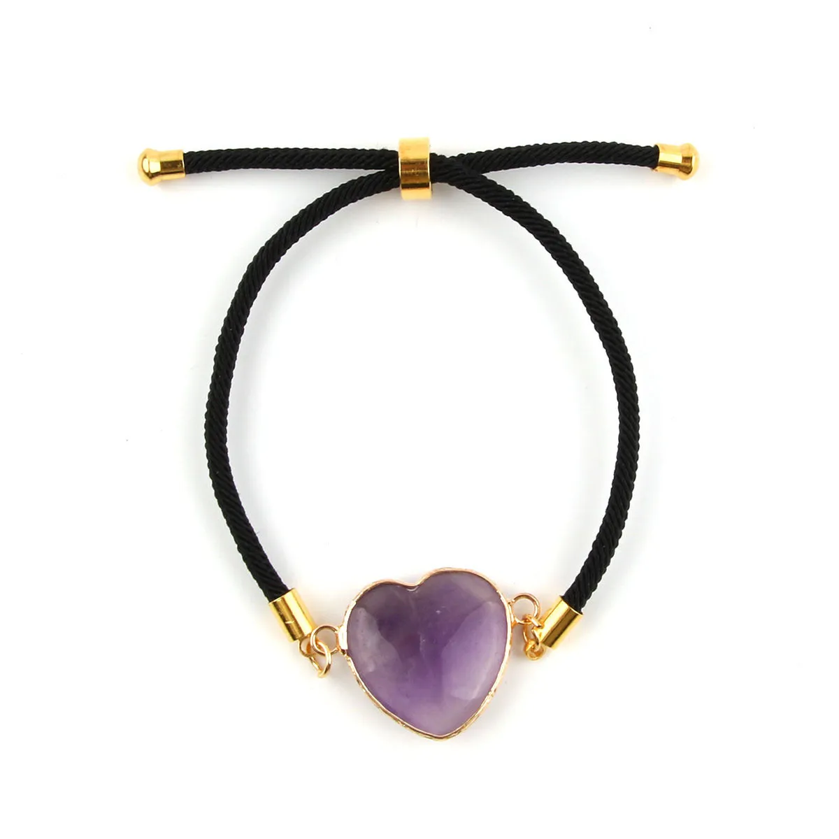 Wholesale Natural Stone Amethyst Heart-shaped Edge Adjustable Love Bracelet