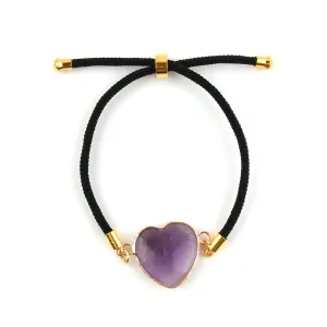 Wholesale Natural Stone Amethyst Heart-shaped Edge Adjustable Love Bracelet